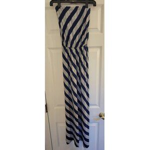 PRETTY GOOD Blue and Grey Striped Maxi Dress